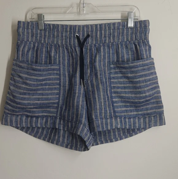 Athleta Cabo 100% Linen Striped Shorts Blue & White Size 8. #A13 - Picture 9 of 10